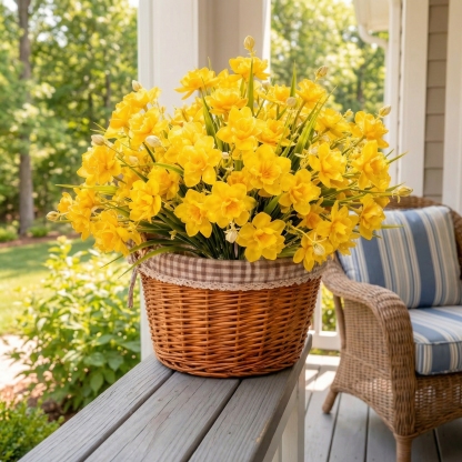 Full Spring Artificial Daffodil Porch Planter with UV Protection