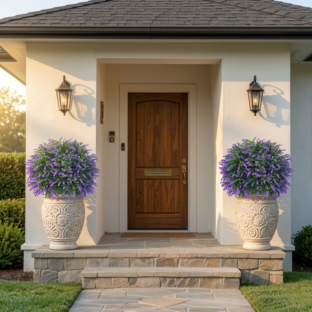Artificial Lavender Topiary Ball Trees with Ground Spike