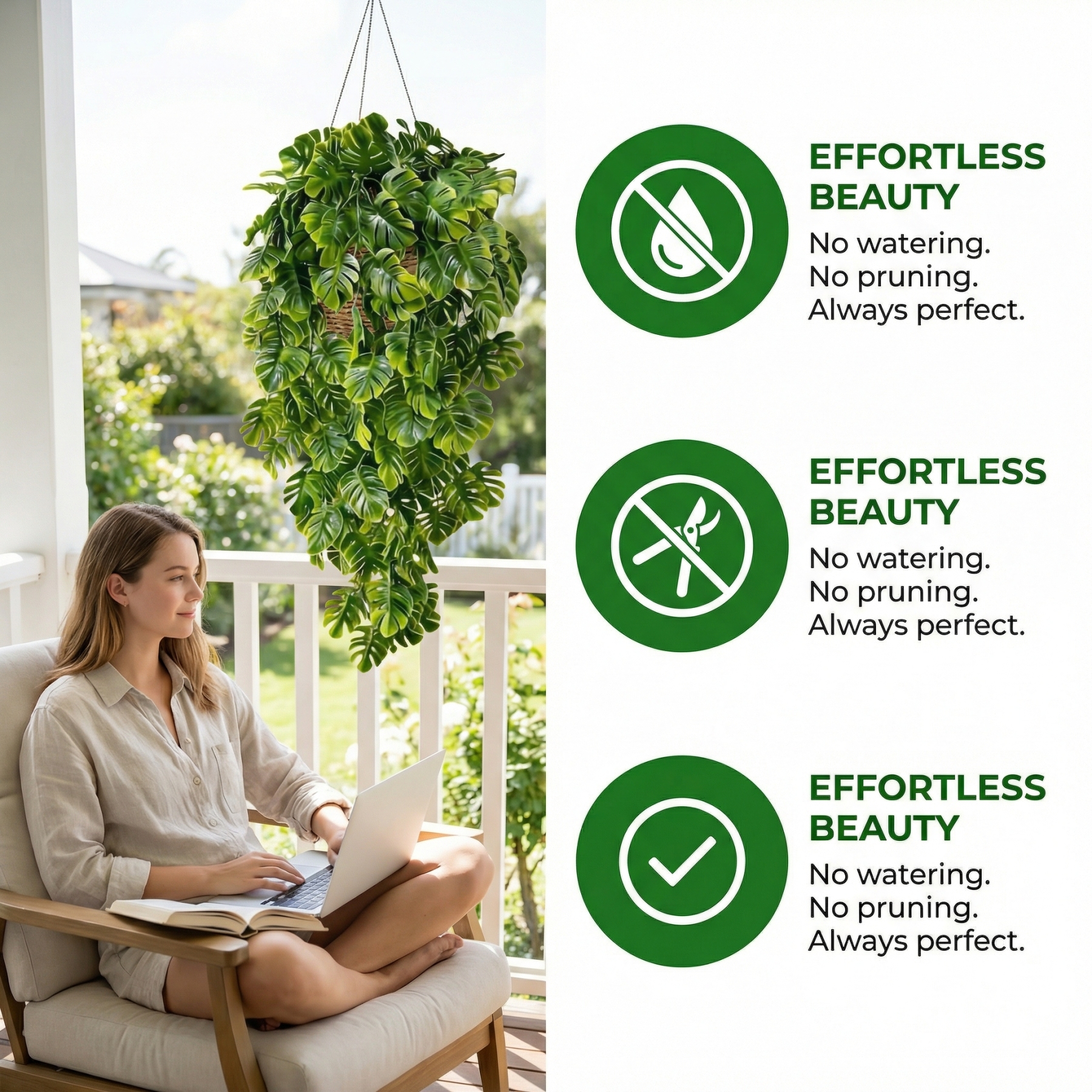 5PCS Artificial Monstera Hanging Basket Plants, UV-Resistant