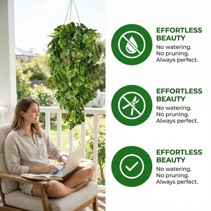 5PCS Artificial Monstera Hanging Basket Plants, UV-Resistant