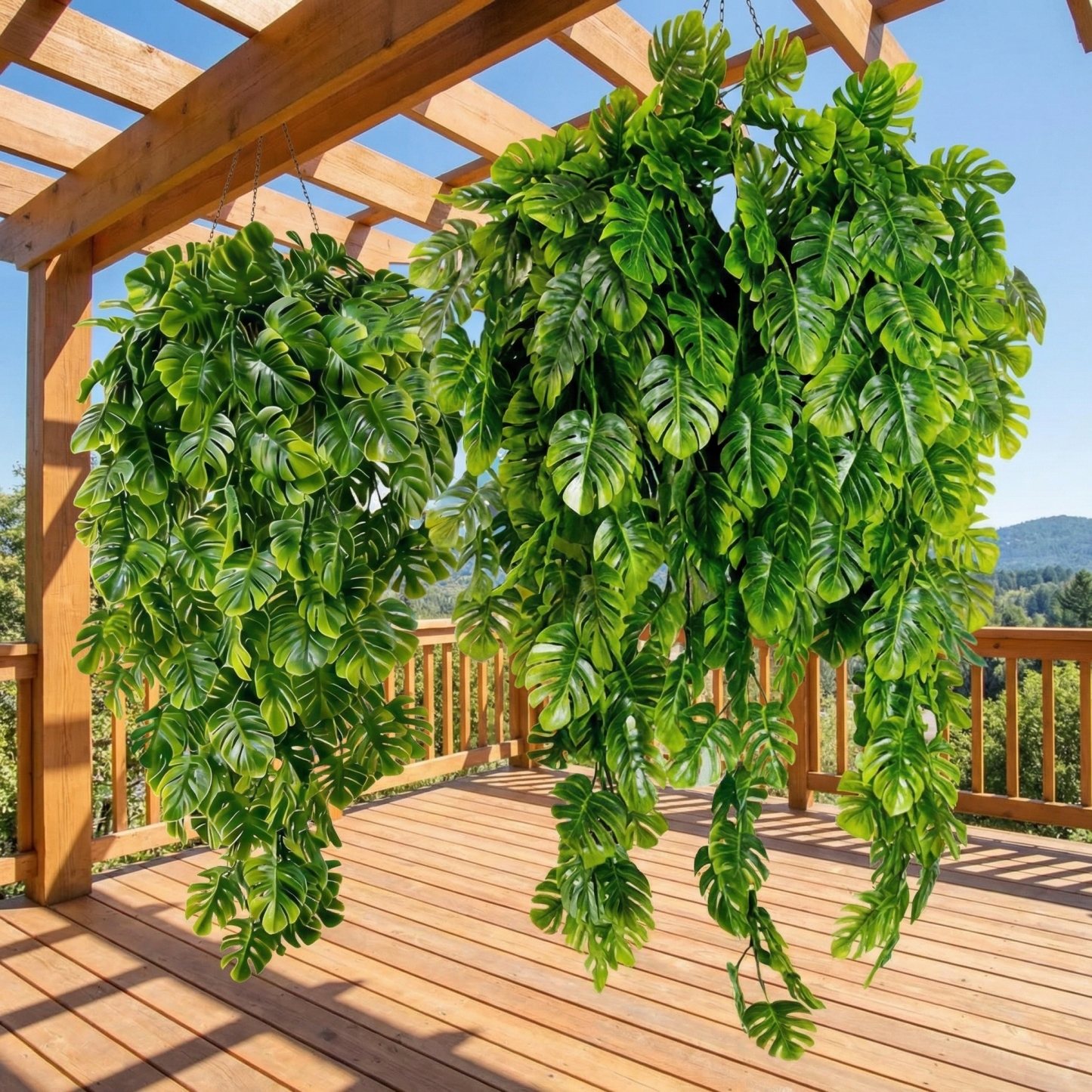 5PCS Artificial Monstera Hanging Basket Plants, UV-Resistant