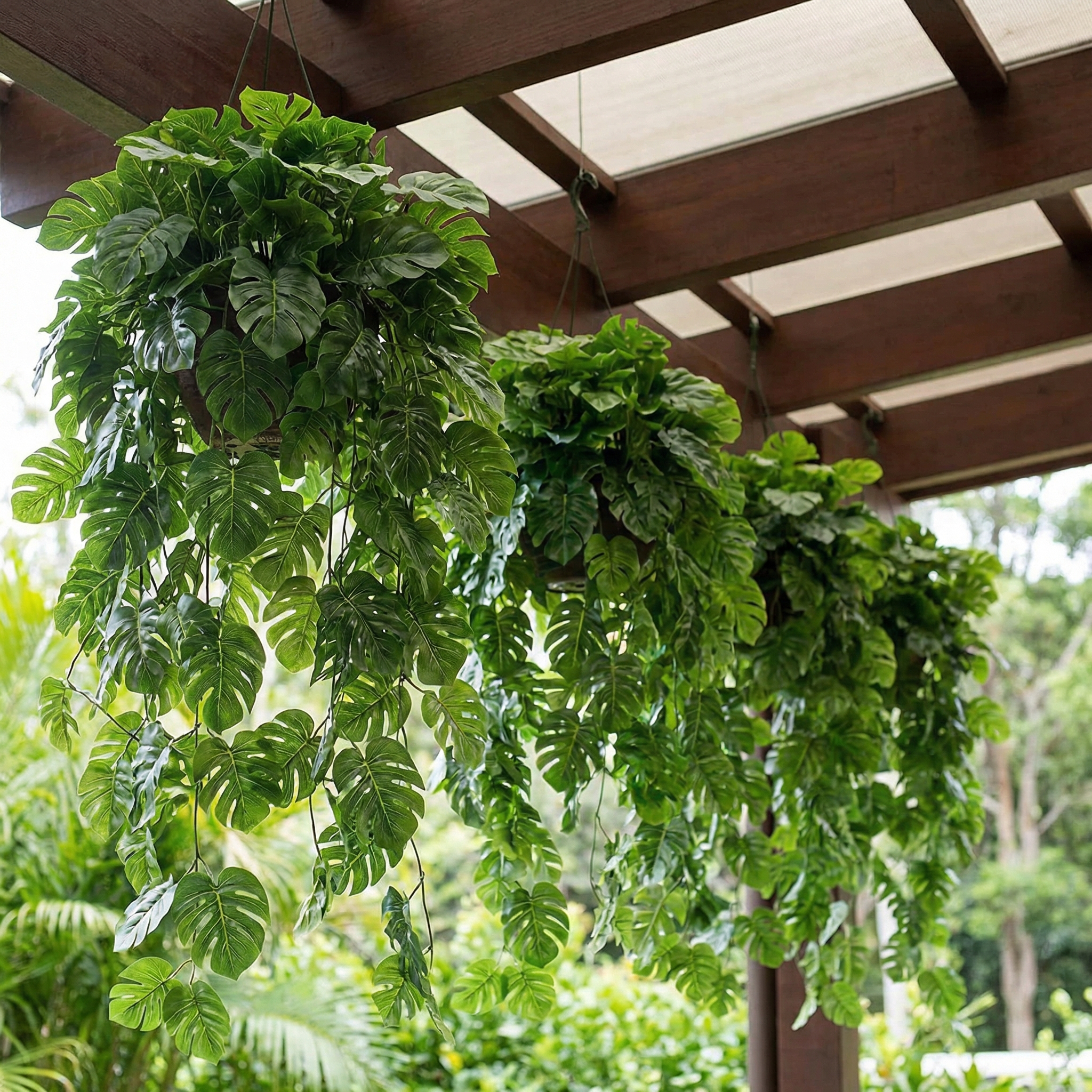 5PCS Artificial Monstera Hanging Basket Plants, UV-Resistant