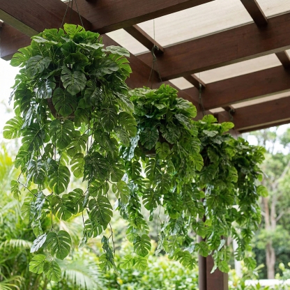 5PCS Artificial Monstera Hanging Basket Plants, UV-Resistant