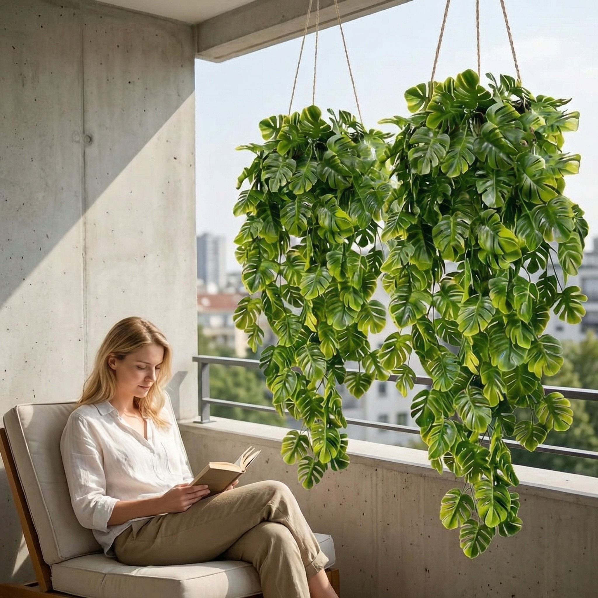 5PCS Artificial Monstera Hanging Basket Plants, UV-Resistant