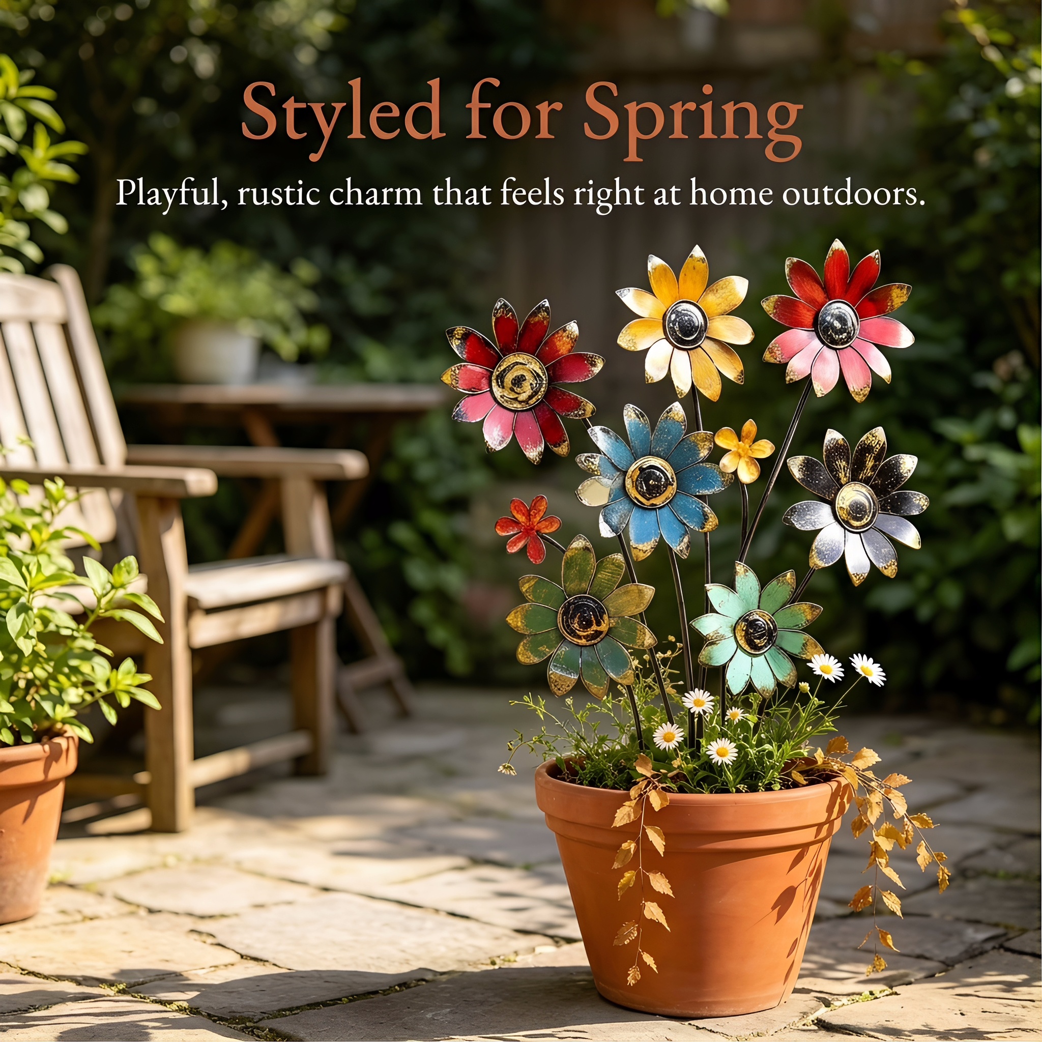 Rustic Bloom Metal Flower Garden Stake