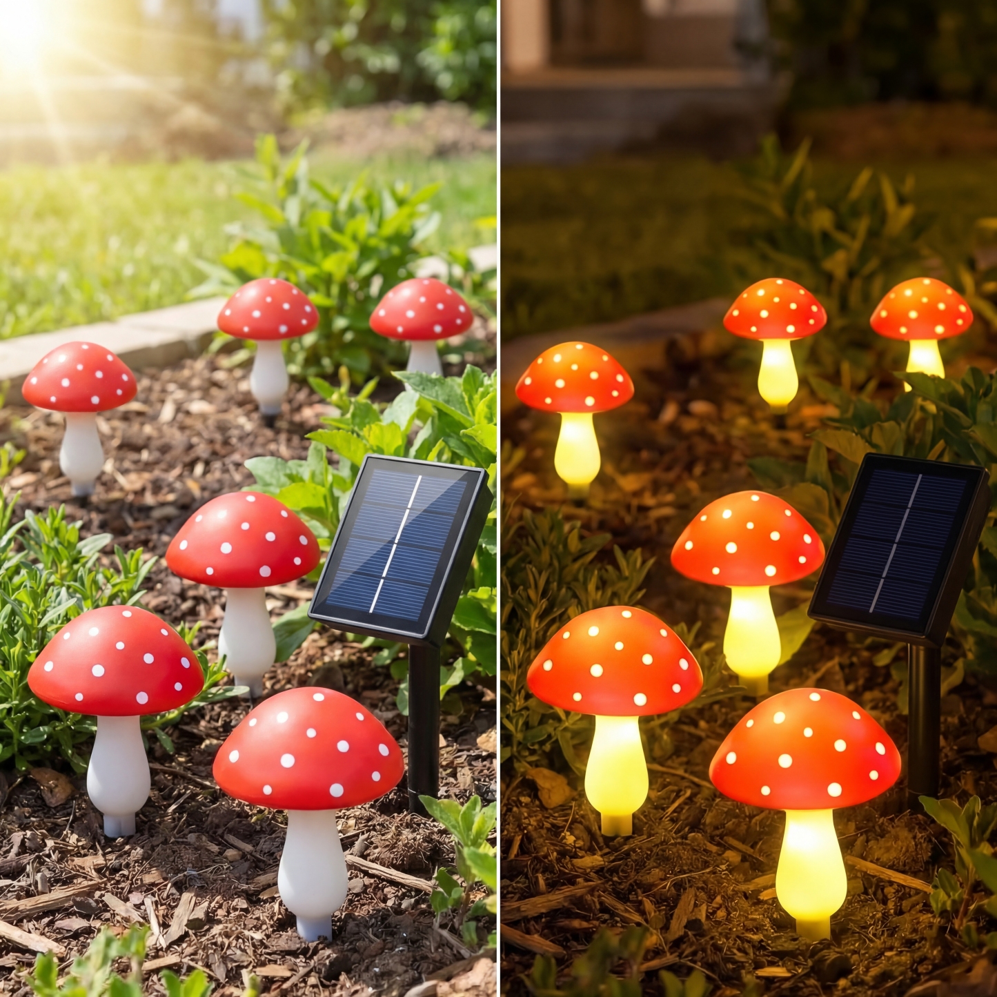 Solar Mushroom String Lights for Lawn – Pathway Lights (Set of 8)