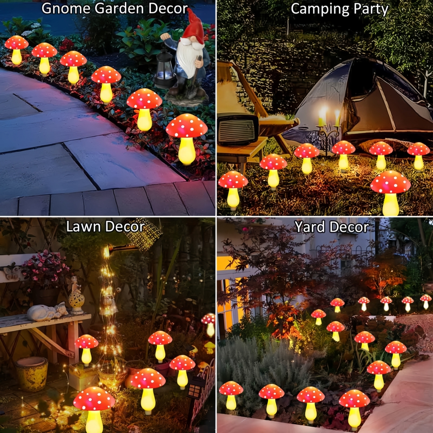Solar Mushroom String Lights for Lawn – Pathway Lights (Set of 8)