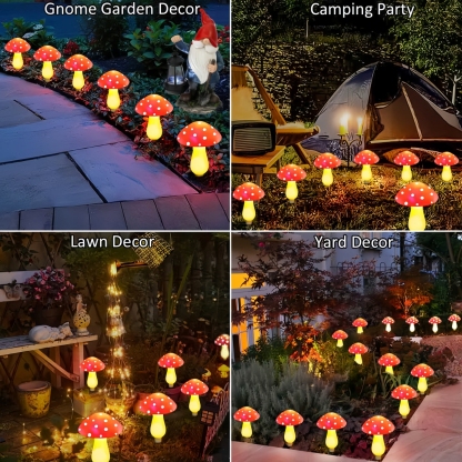 Solar Mushroom String Lights for Lawn – Pathway Lights (Set of 8)