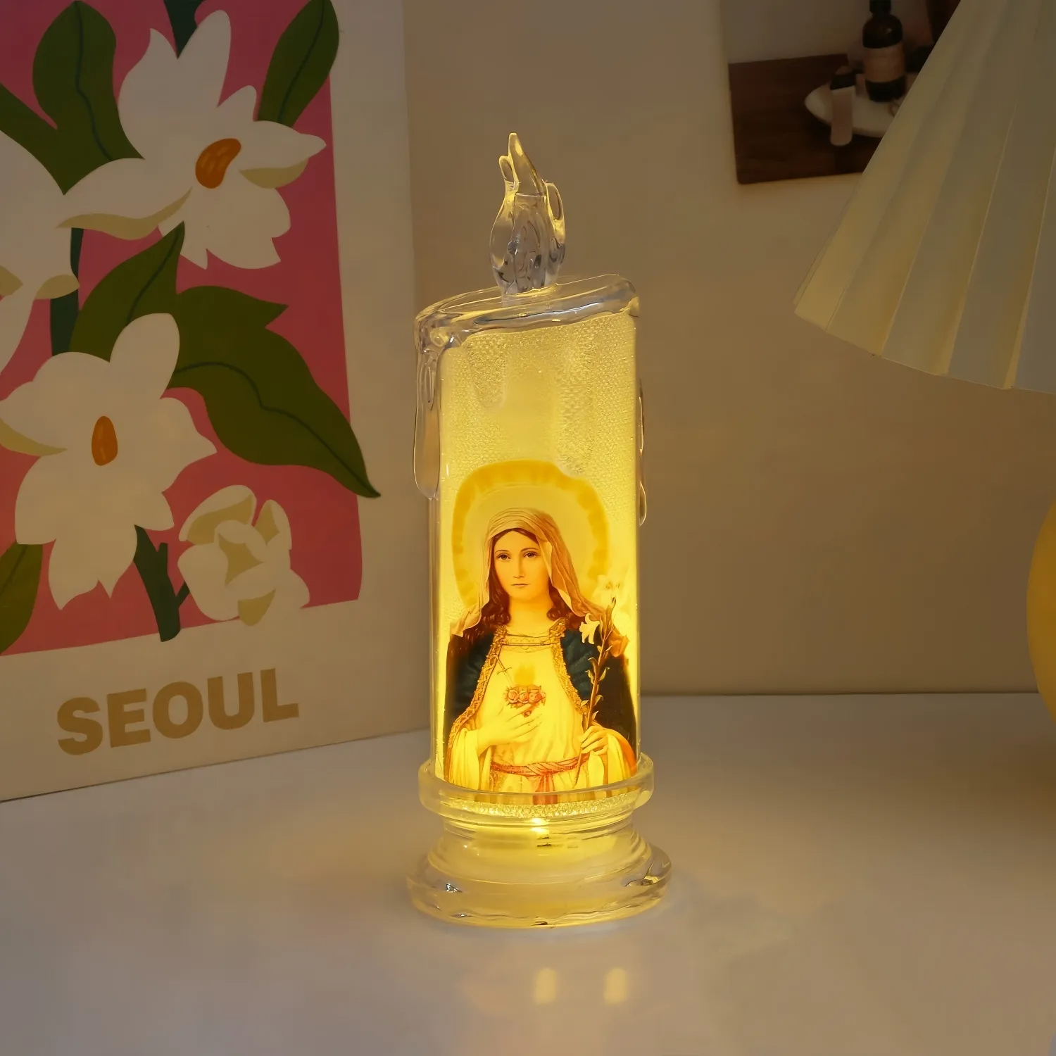 Flickering LED Virgin Prayer Candle Light