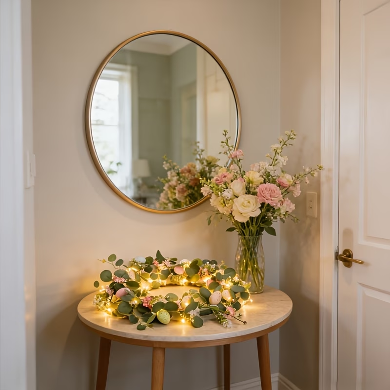 5.6FT Artificial Spring Eucalyptus Vine Easter Egg Garland with LED Lights