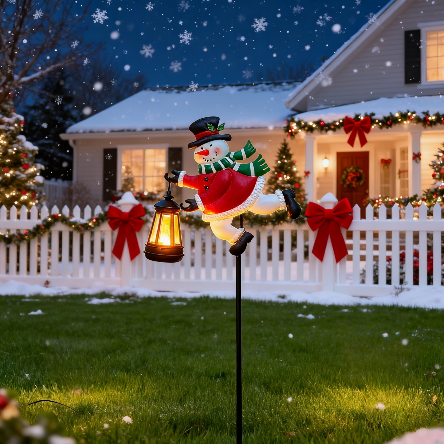 Snowman Pathway Lantern Lights, Outdoor Garden Stakes Christmas Decor