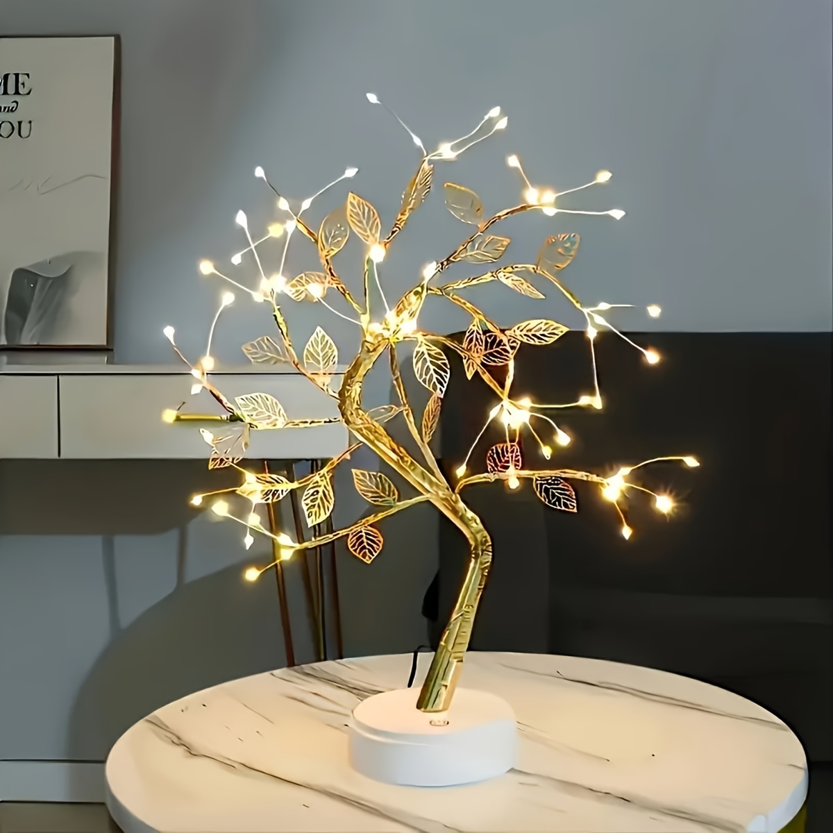Golden Leaf Tree Lamp with Warm LED Lights