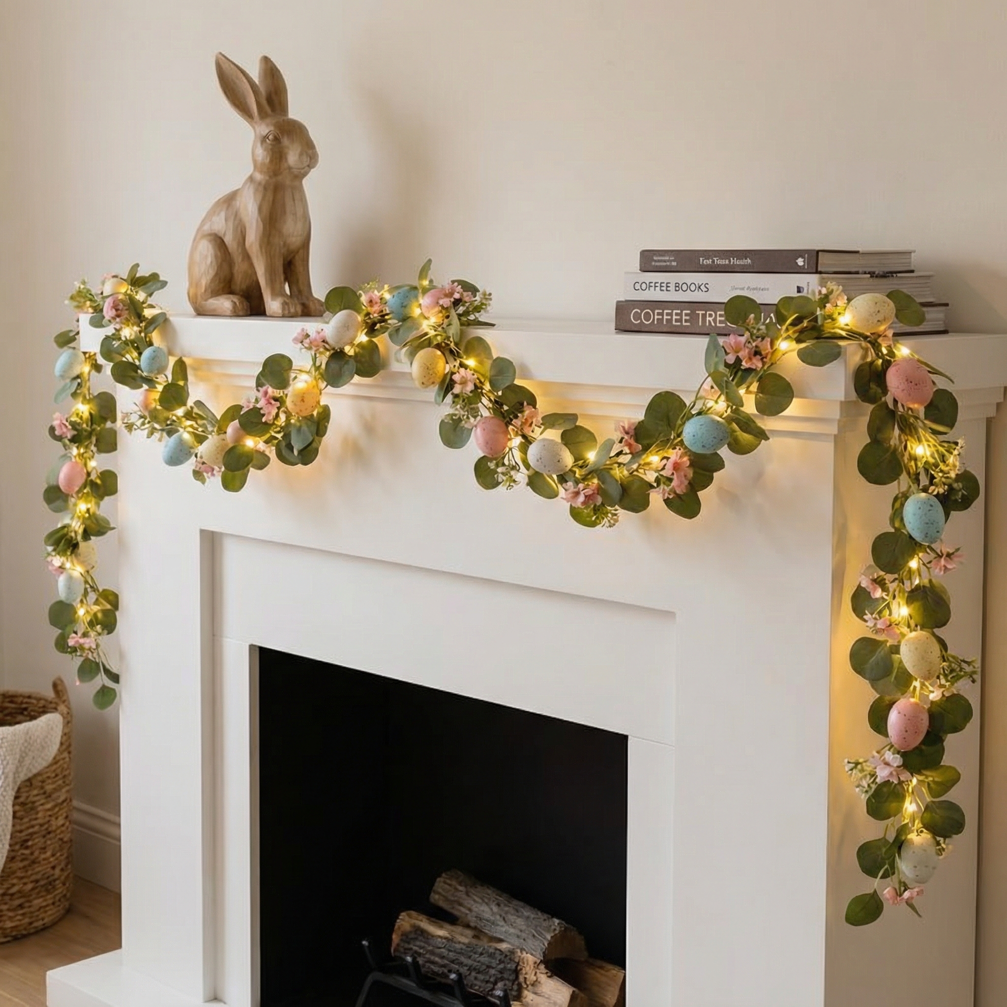 5.6FT Artificial Spring Eucalyptus Vine Easter Egg Garland with LED Lights