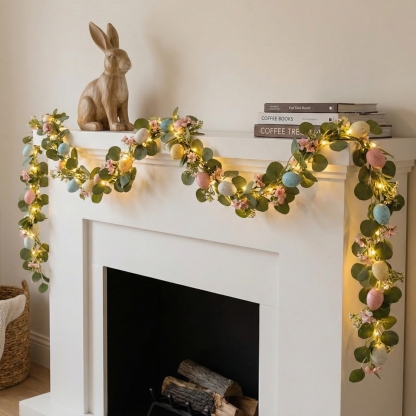 5.6FT Artificial Spring Eucalyptus Vine Easter Egg Garland with LED Lights
