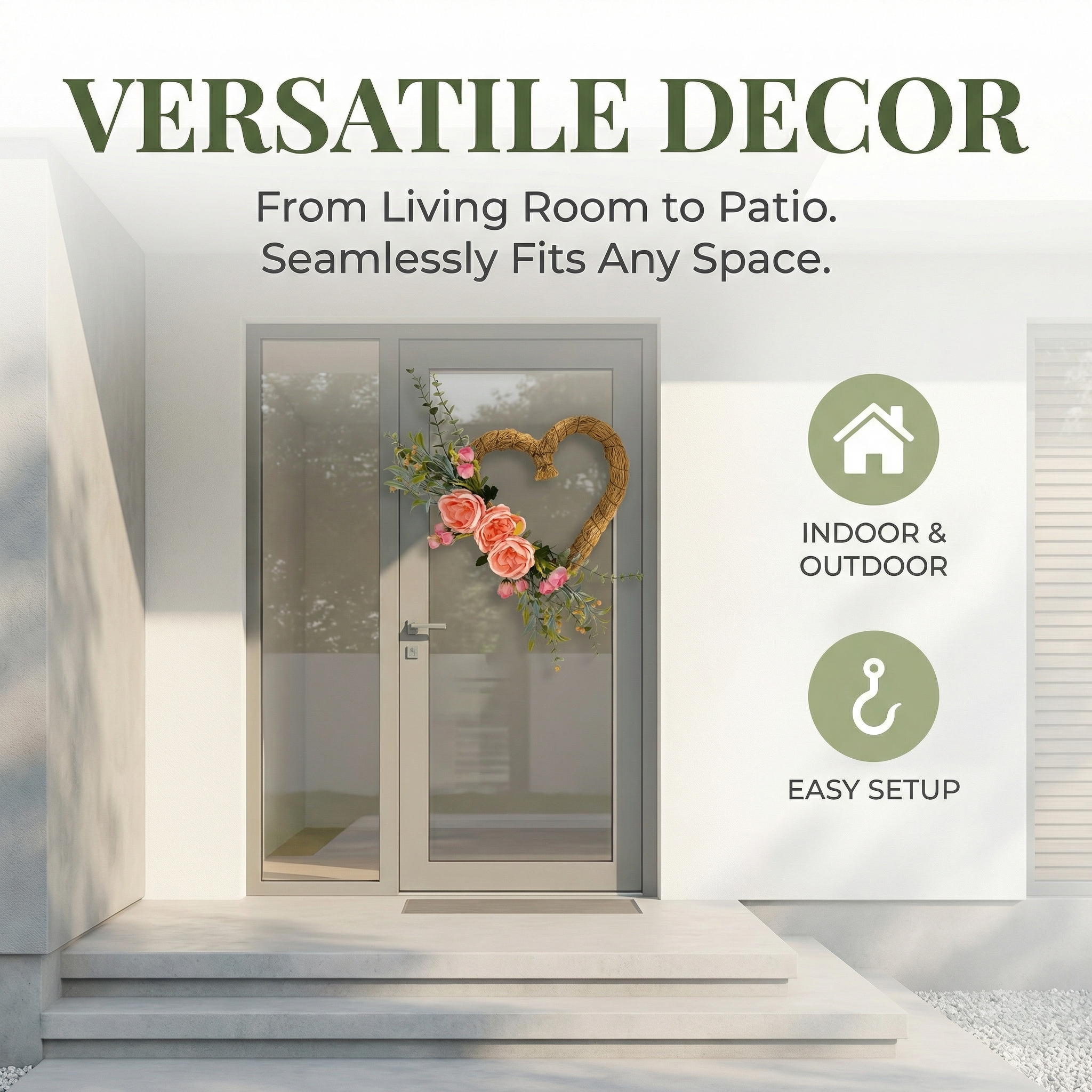 Handmade Heart-Shaped Rattan Wreath with Silk Peony Flowers