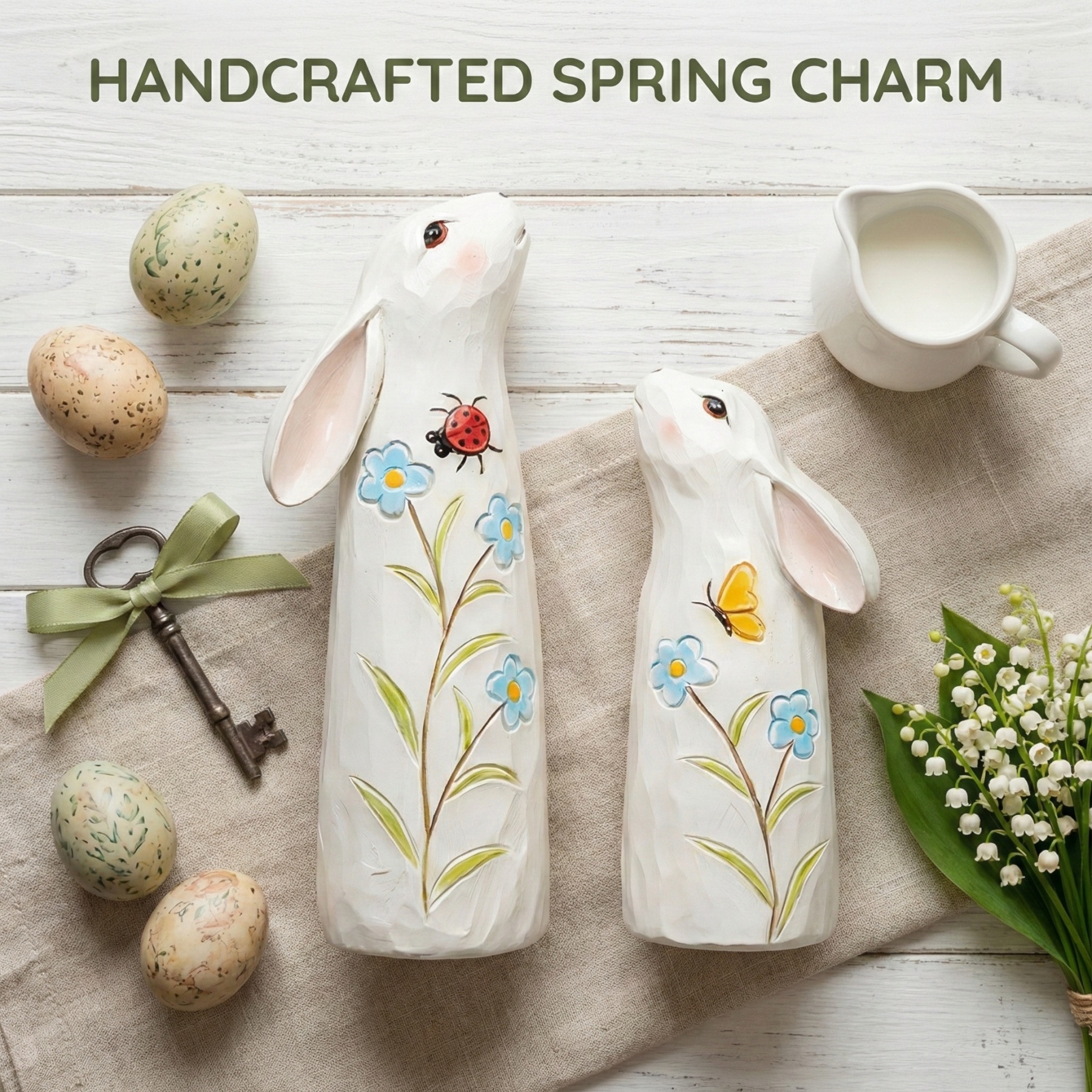 Hand-Painted Spring Bunny Figurines