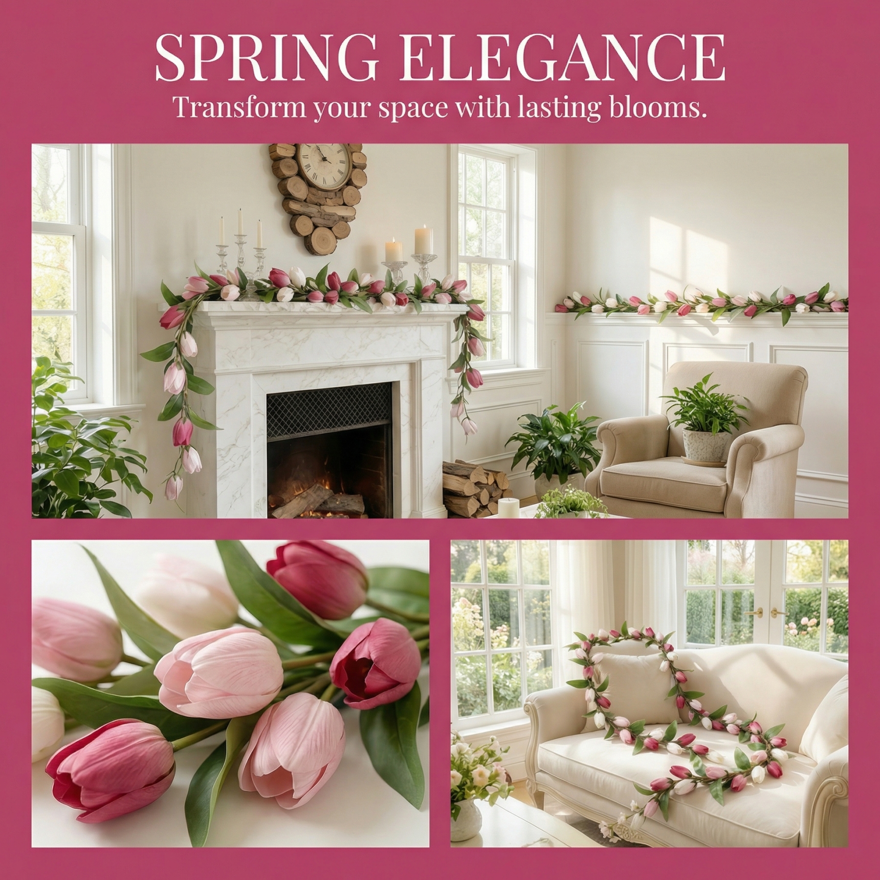 Soft Blush & White Faux Tulip Garland