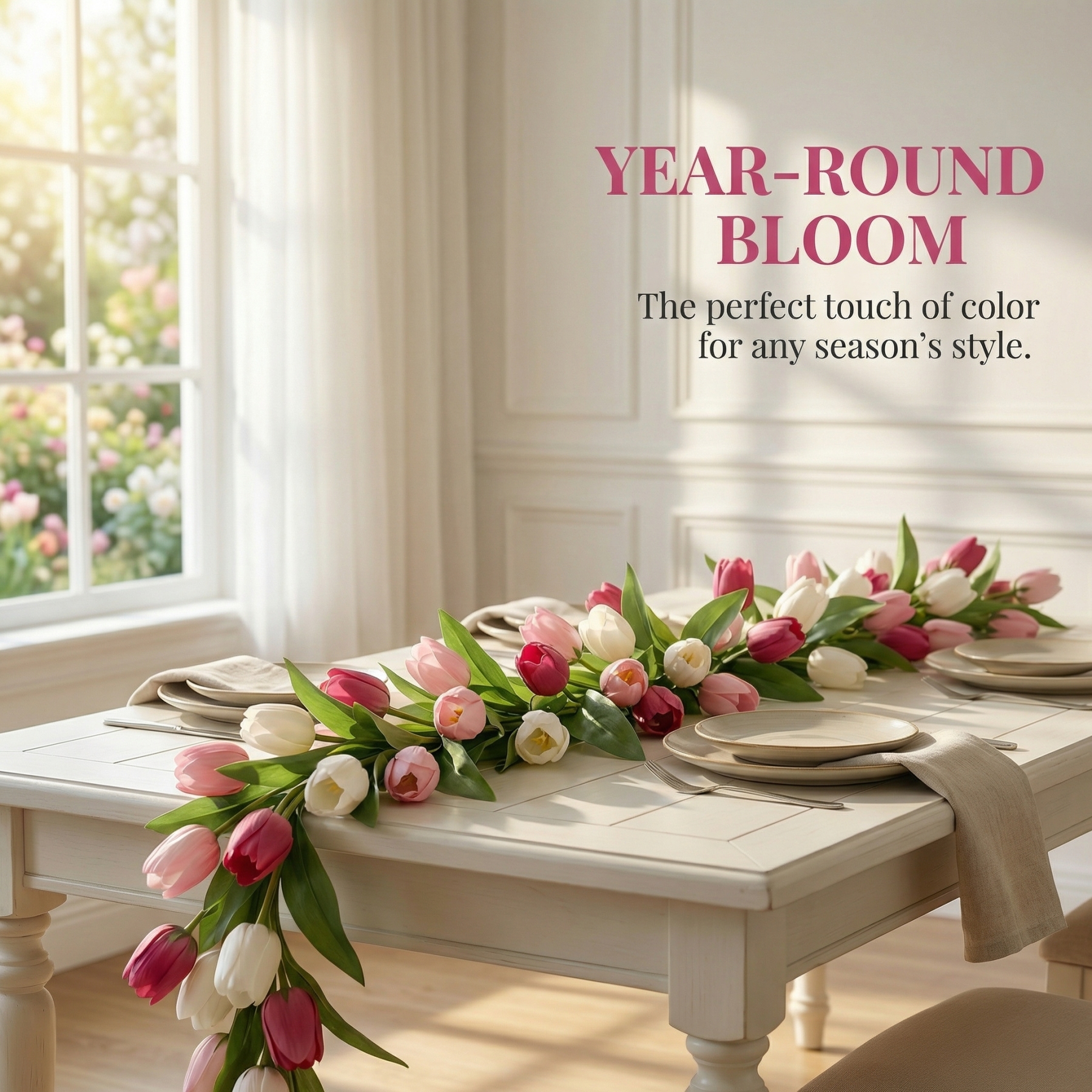 Soft Blush & White Faux Tulip Garland