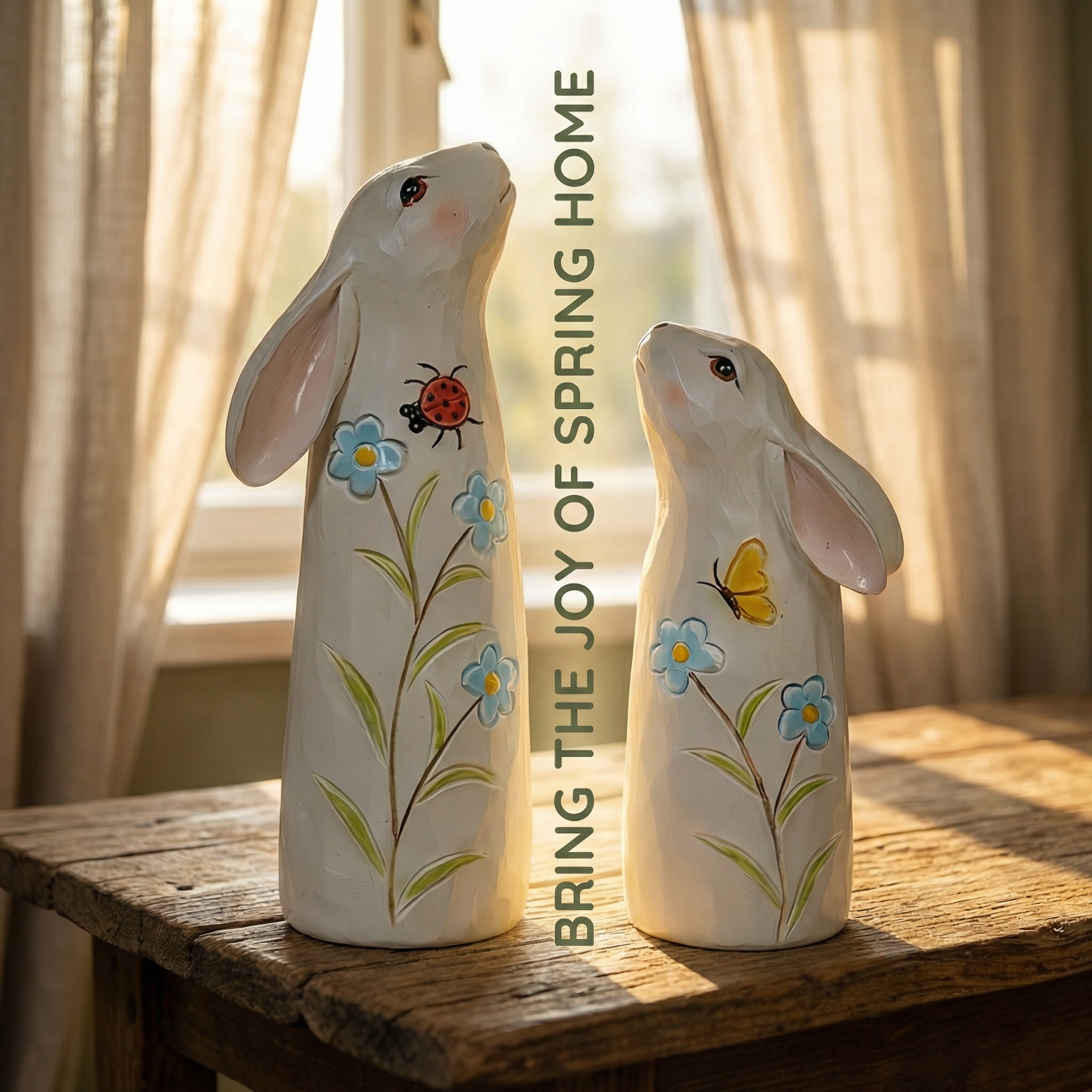 Hand-Painted Spring Bunny Figurines