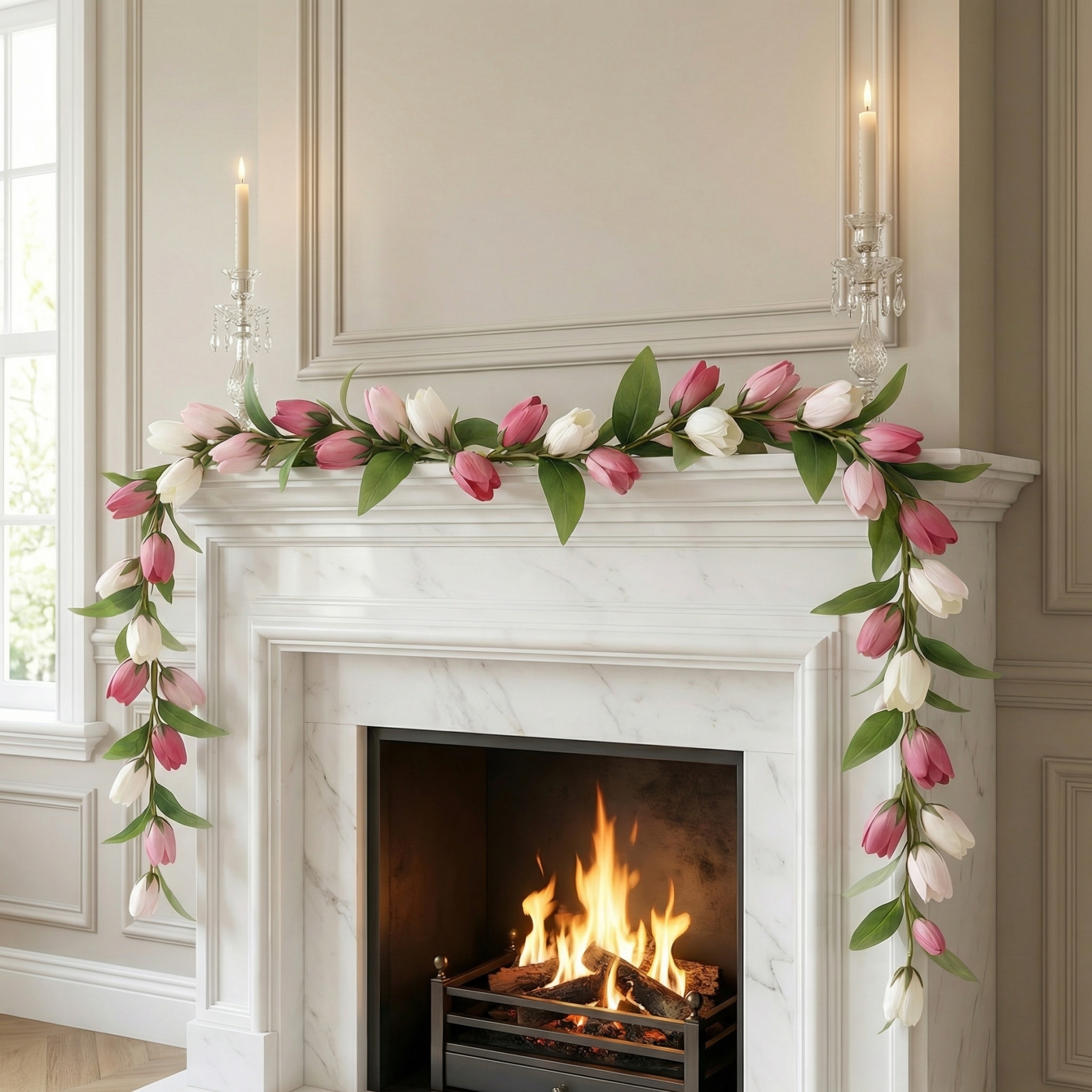 Soft Blush & White Faux Tulip Garland