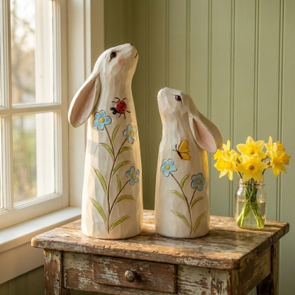 Hand-Painted Spring Bunny Figurines