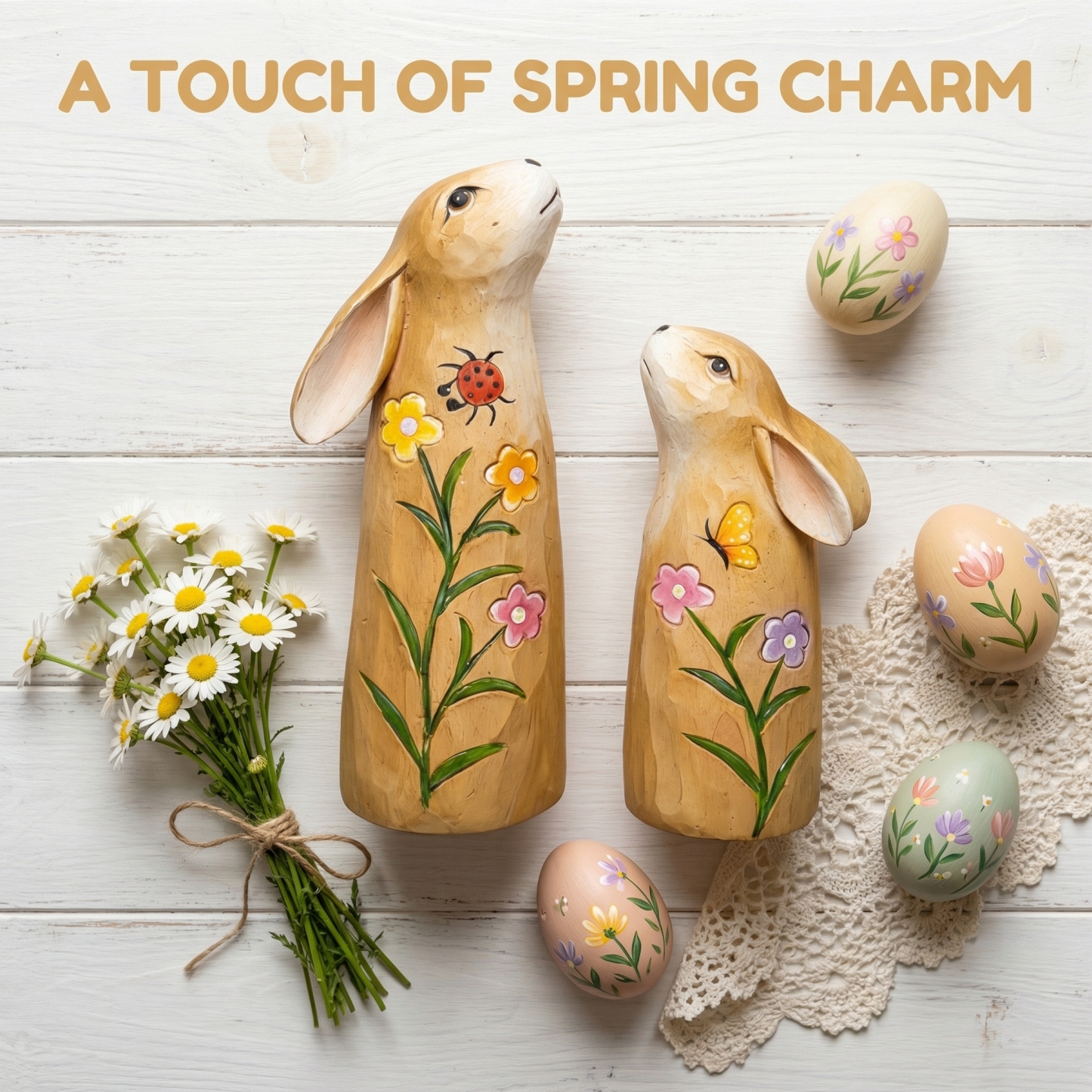 Hand-Painted Spring Bunny Figurines