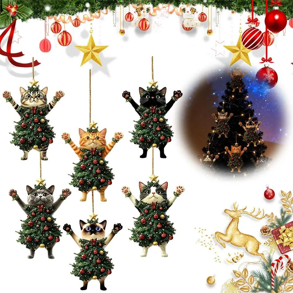 Cat Christmas Tree Ornament with Star