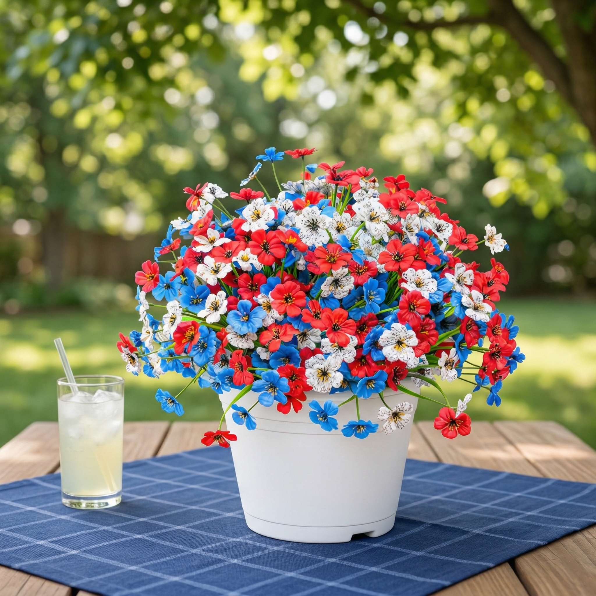 Patriotic Red, White & Blue Faux Floral Arrangement