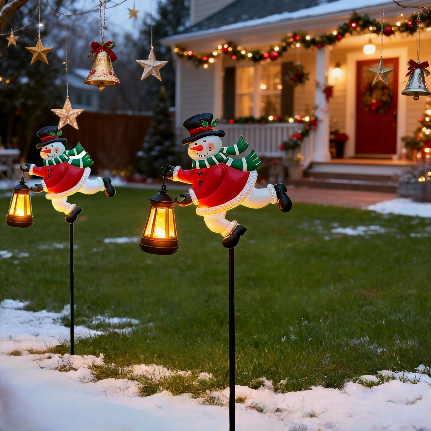 Snowman Pathway Lantern Lights, Outdoor Garden Stakes Christmas Decor