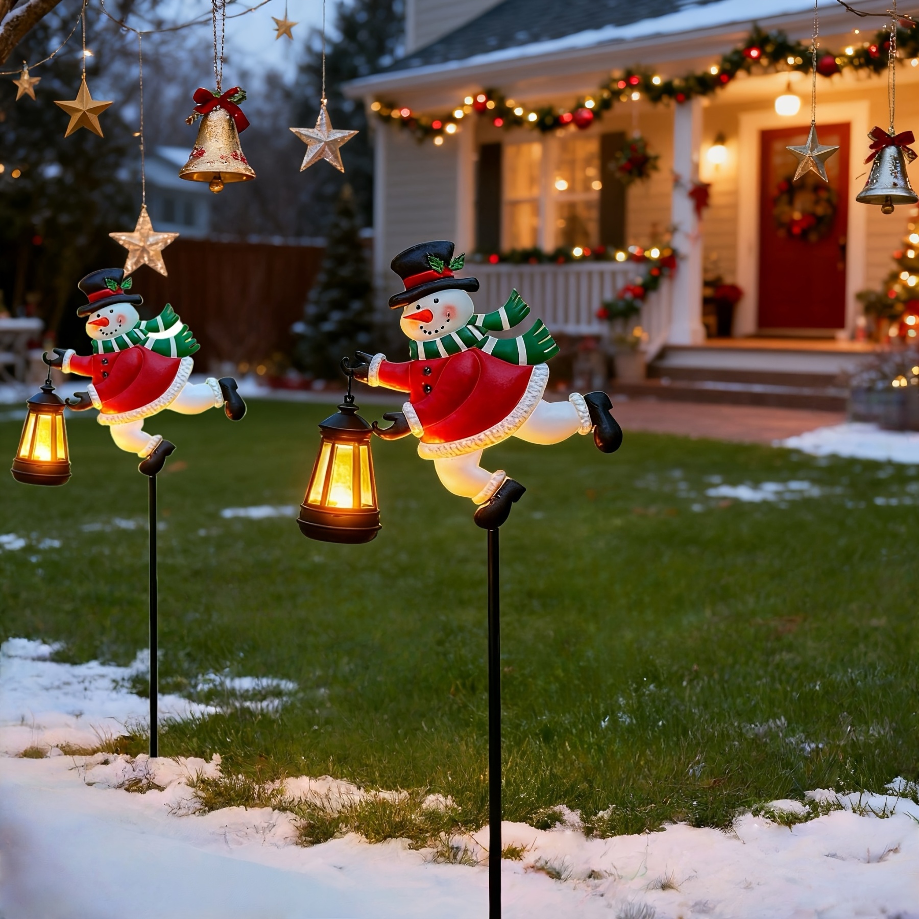 Snowman Pathway Lantern Lights, Outdoor Garden Stakes Christmas Decor