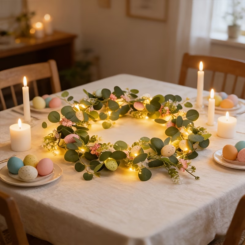 5.6FT Artificial Spring Eucalyptus Vine Easter Egg Garland with LED Lights