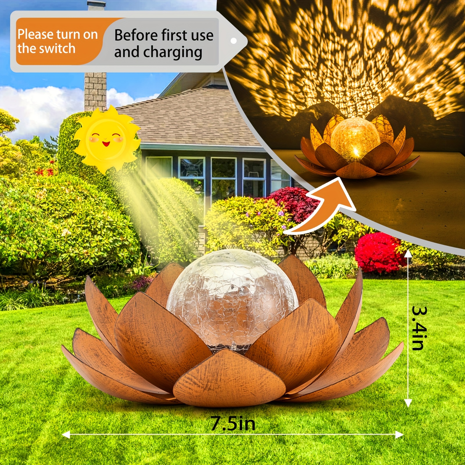 Solar Lotus Outdoor Garden Light with Cracked Glass