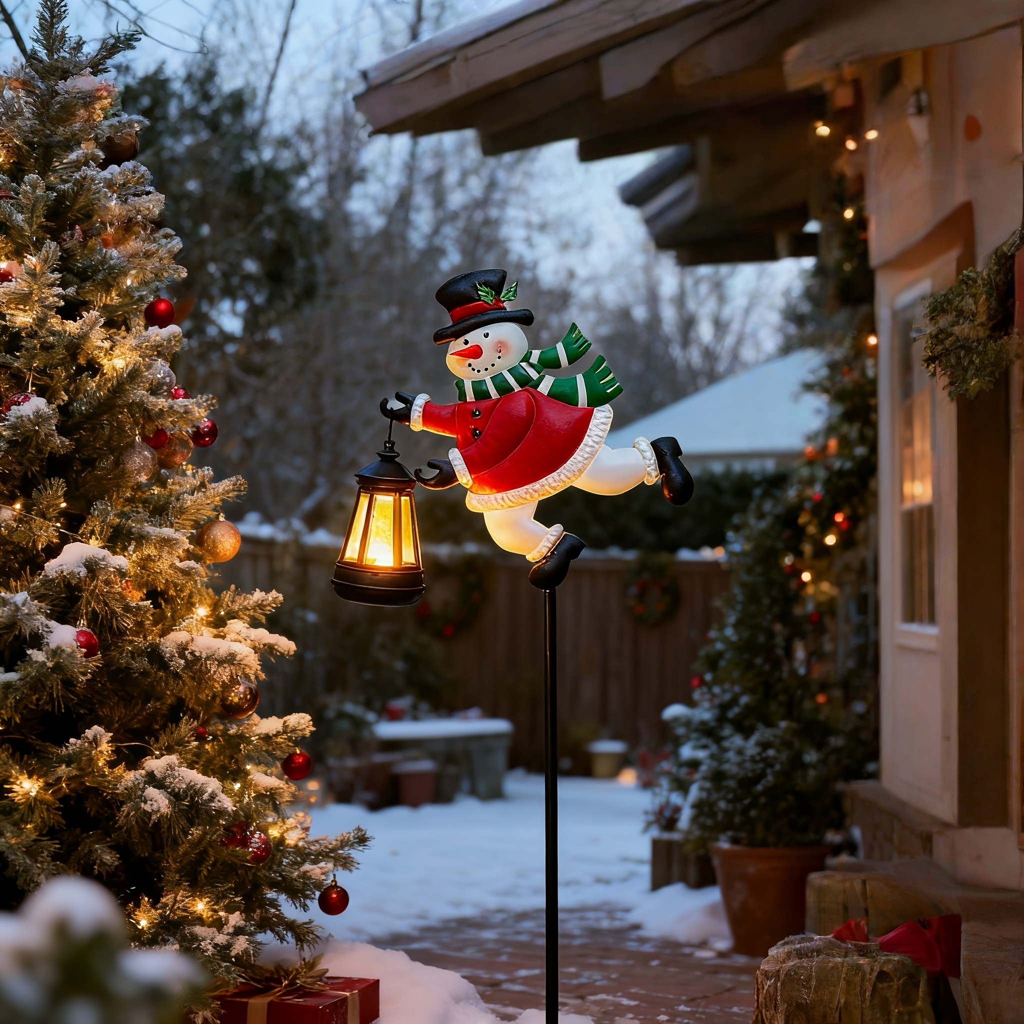 Snowman Pathway Lantern Lights, Outdoor Garden Stakes Christmas Decor
