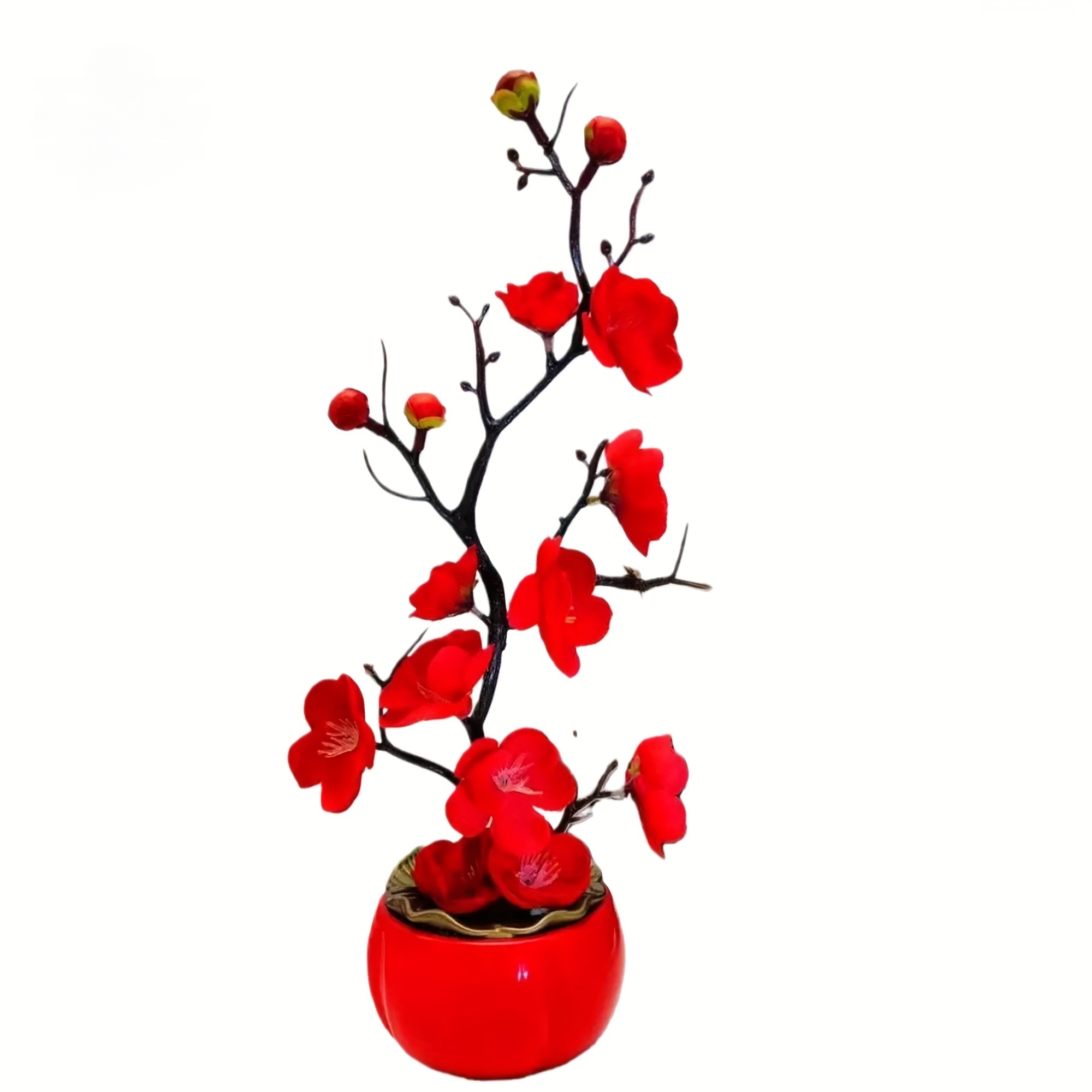Artificial Plum Blossom Bonsai Tree in Red Pot