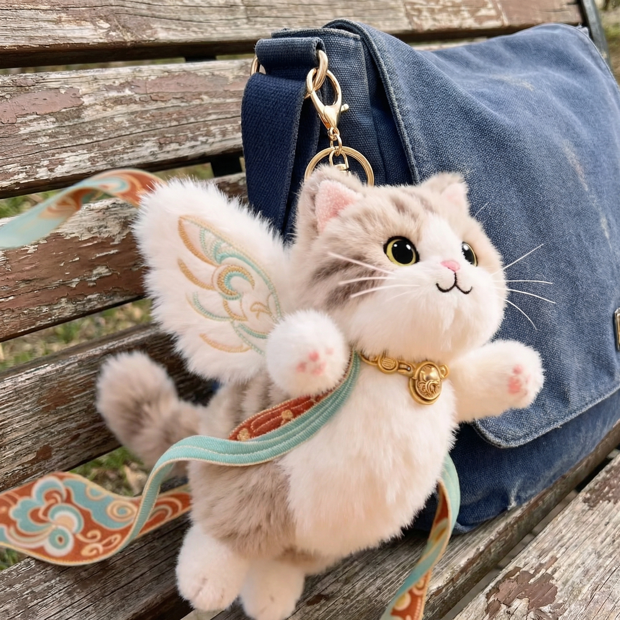 Plush Flying Cat & Nine-Color Deer Keychain with Embroidered Wings