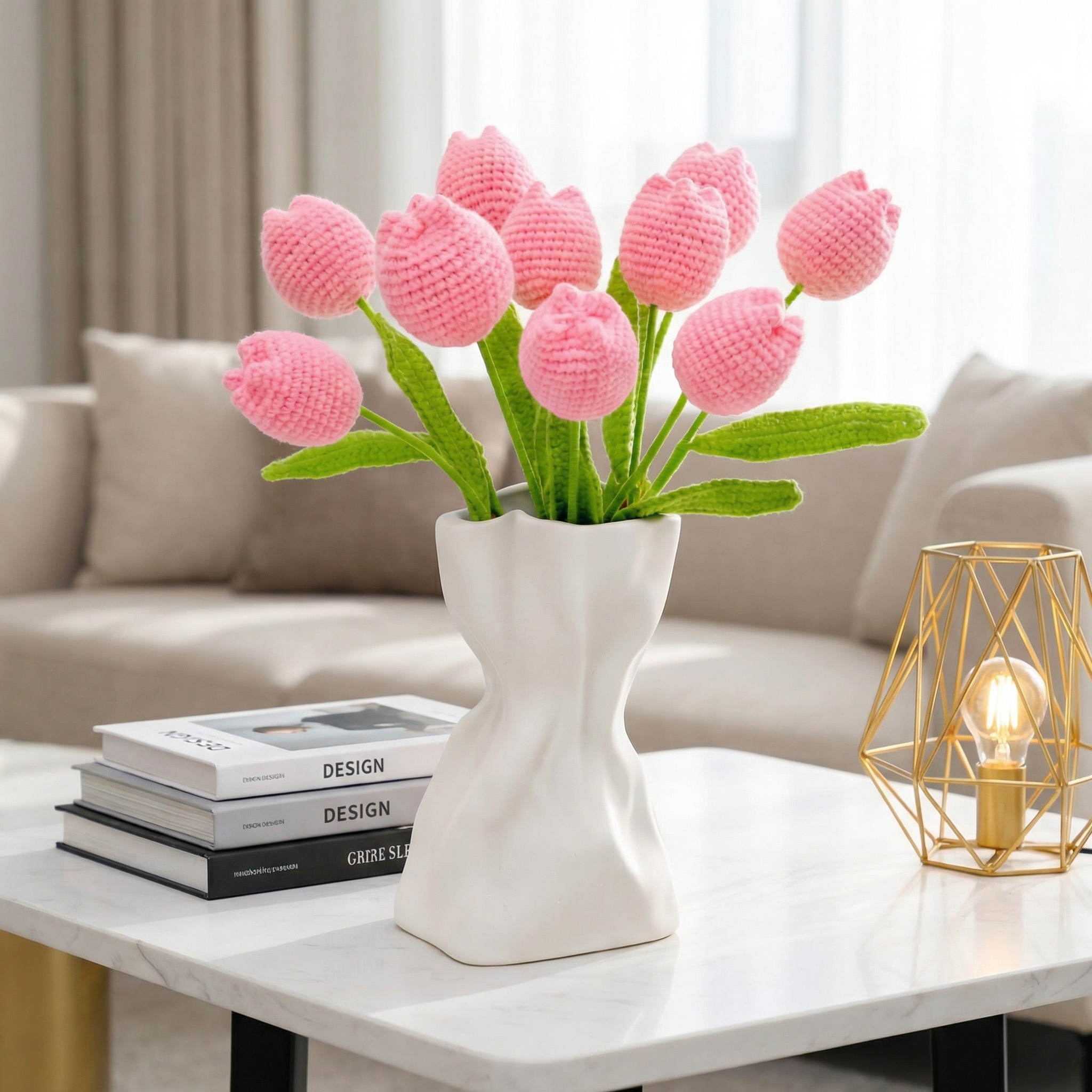Handmade Knitted Tulip Bouquet for Spring Décor