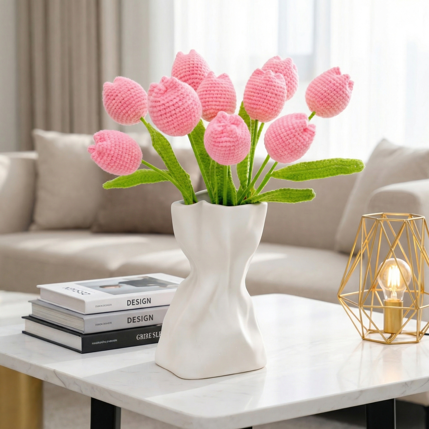 Handmade Knitted Tulip Bouquet for Spring Décor