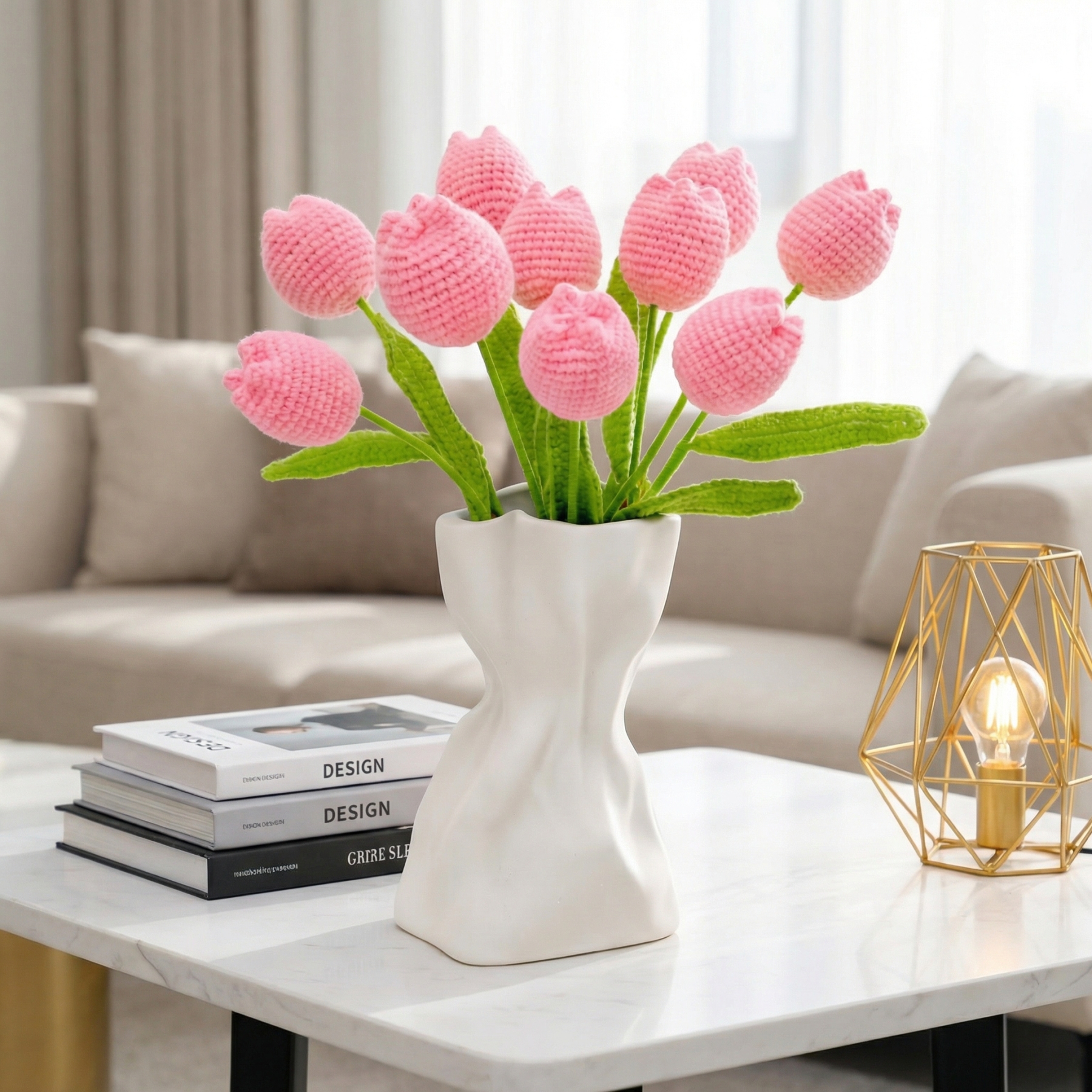 Handmade Knitted Tulip Bouquet for Spring Décor