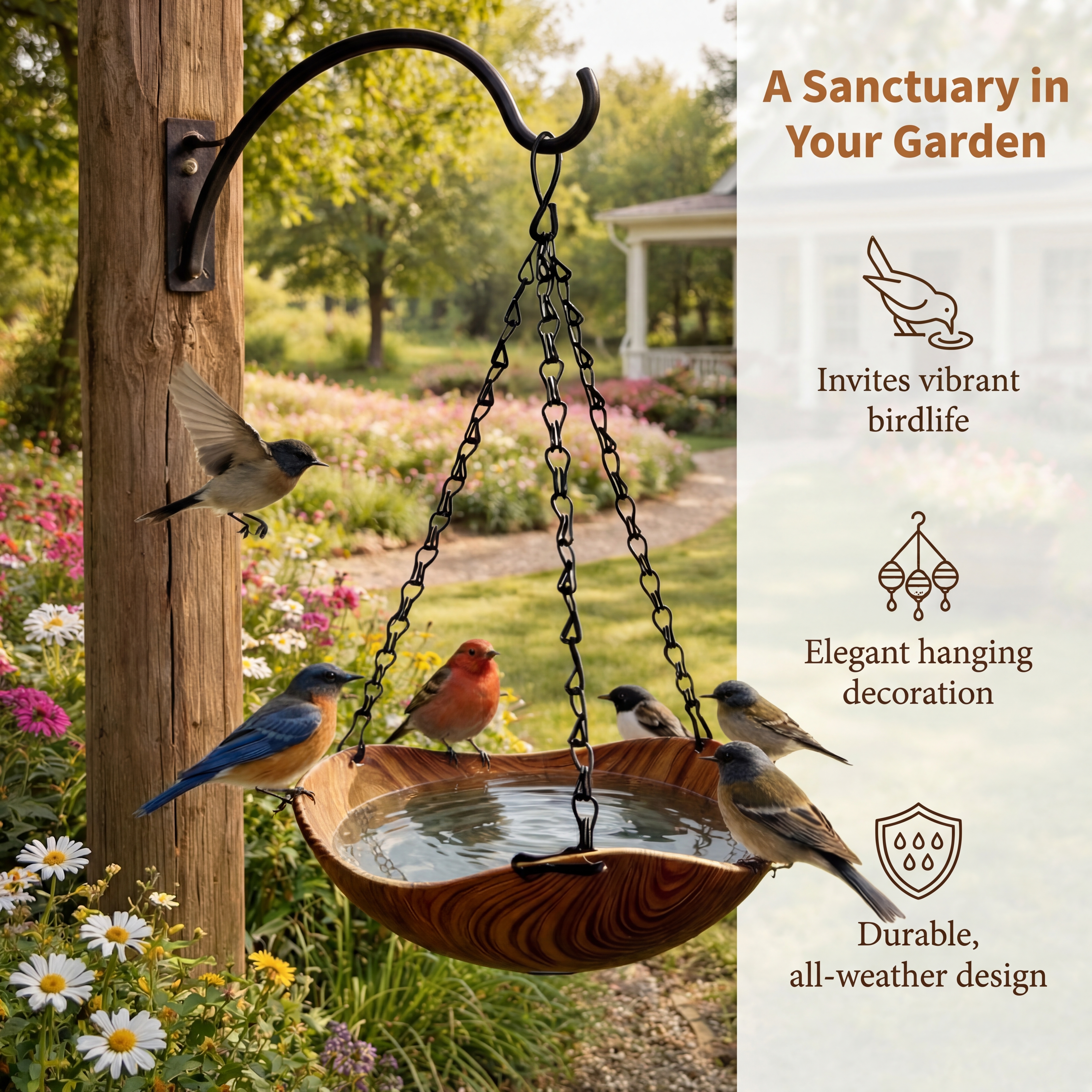 Hanging Bird Bath for a Peaceful Garden
