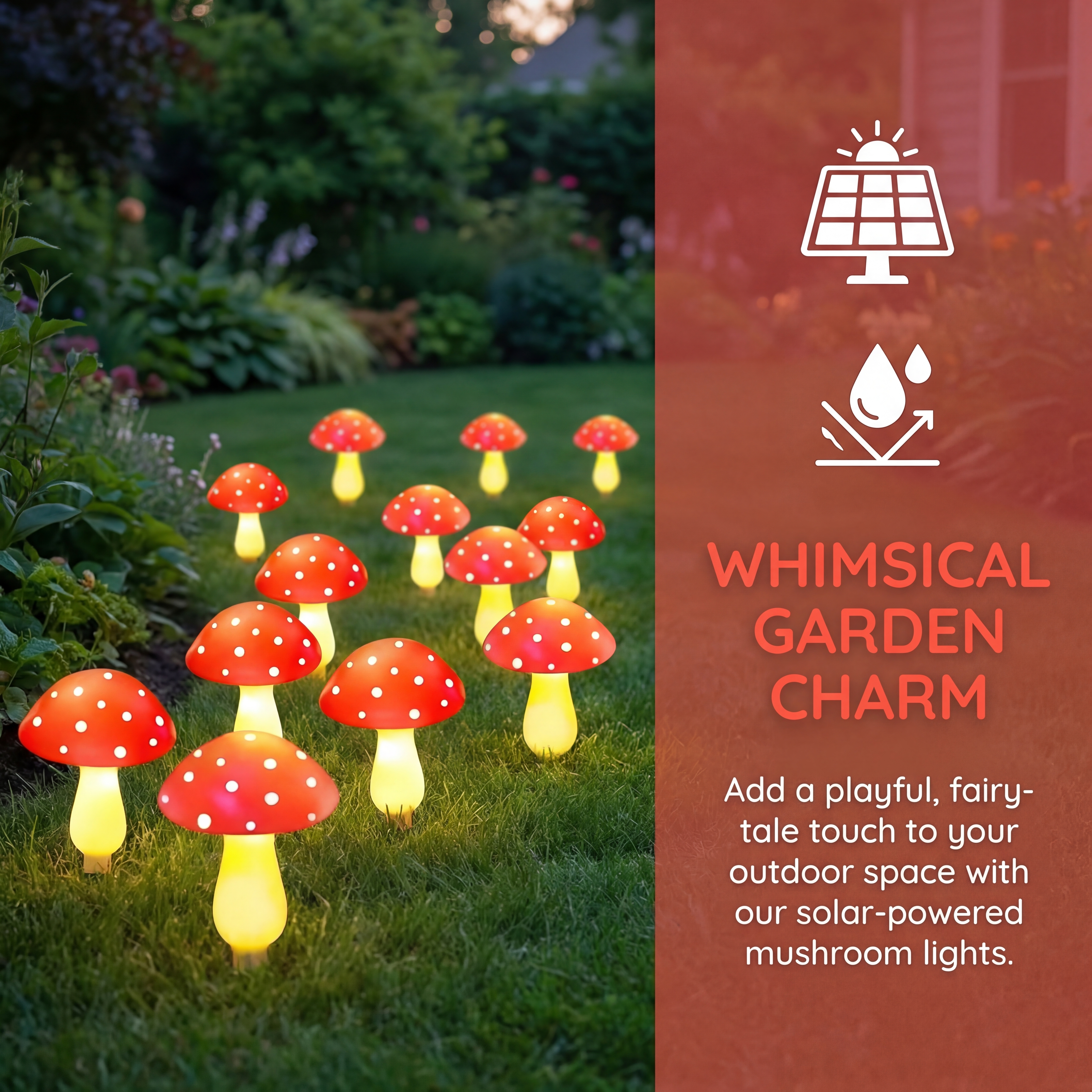 Solar Mushroom String Lights for Lawn – Pathway Lights (Set of 8)
