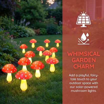 Solar Mushroom String Lights for Lawn – Pathway Lights (Set of 8)