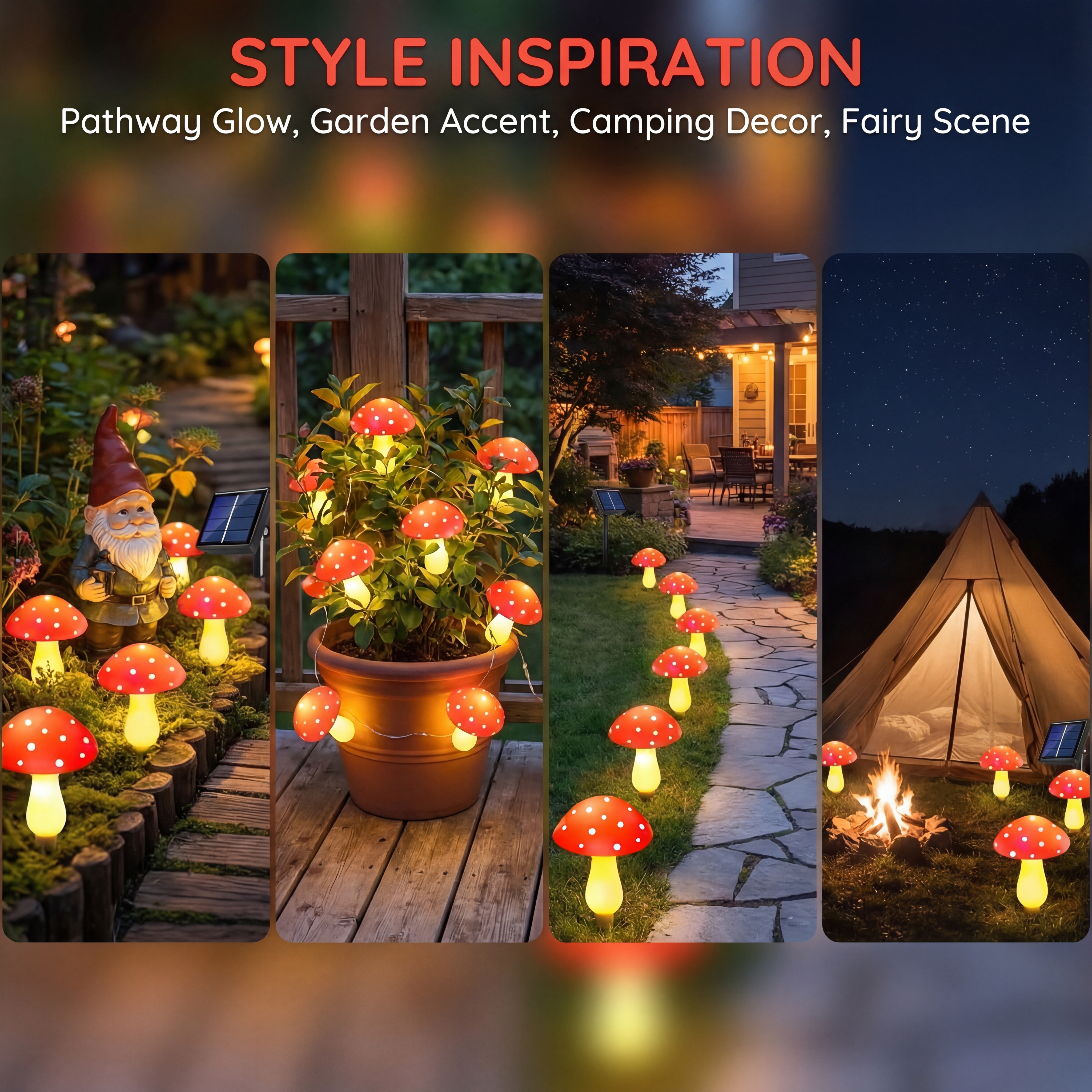 Solar Mushroom String Lights for Lawn – Pathway Lights (Set of 8)