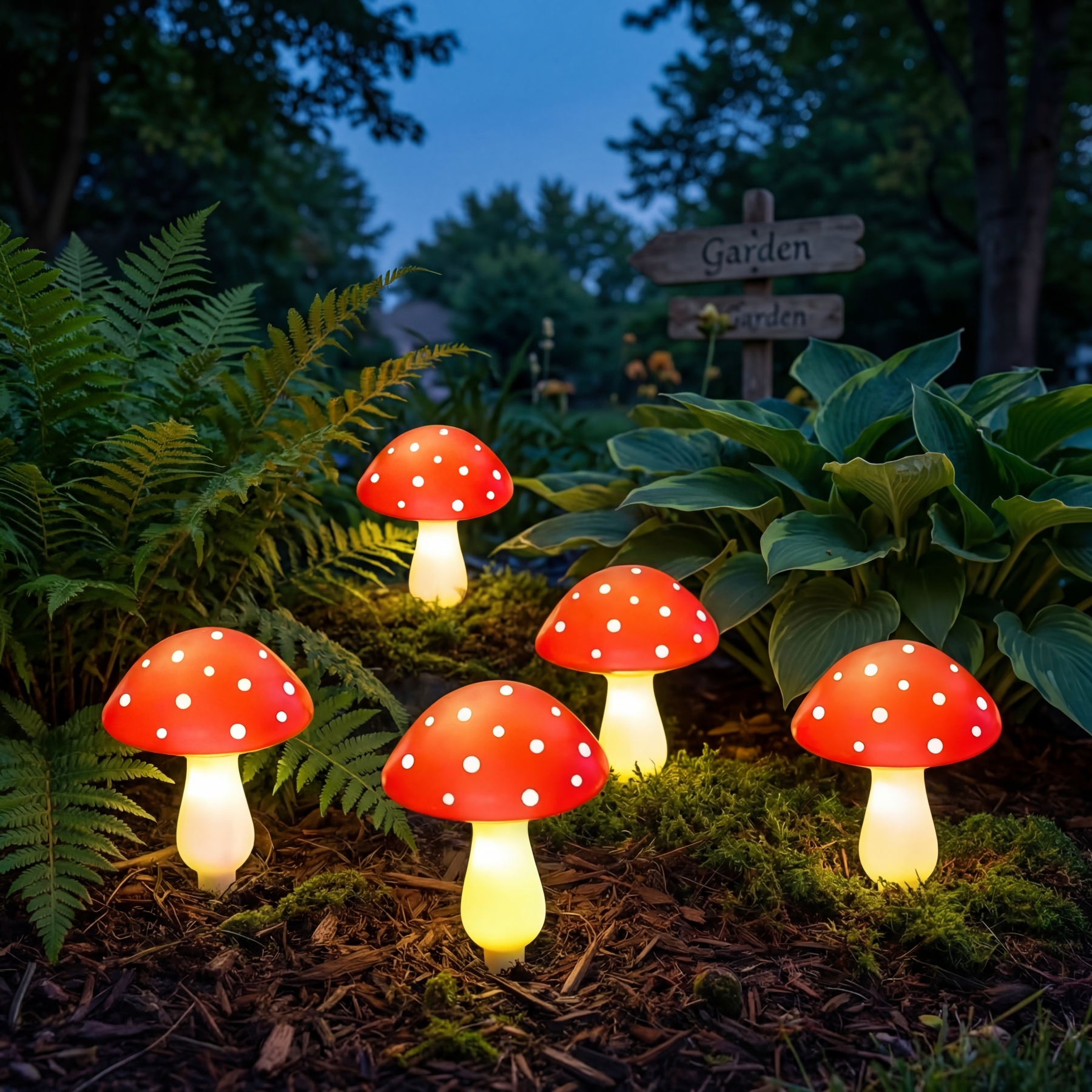 Solar Mushroom String Lights for Lawn – Pathway Lights (Set of 8)
