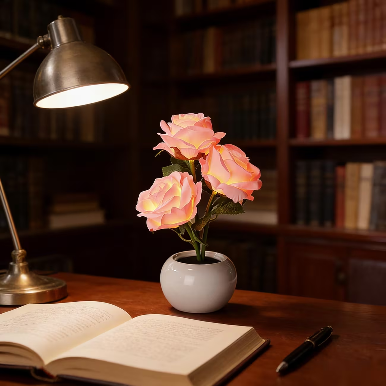 LED Pink Rose Flower Tabletop Night Light