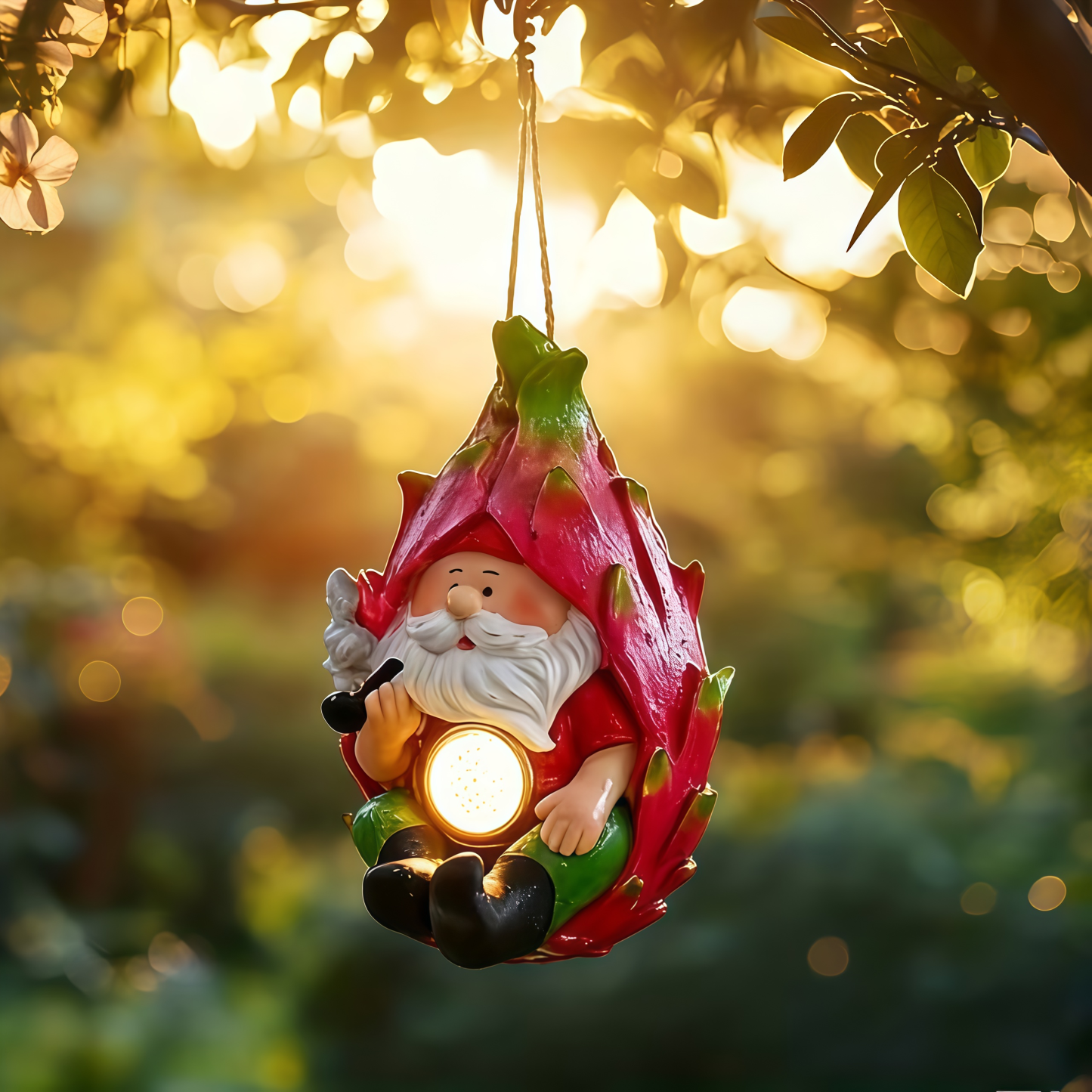 Cute Little Girl & Gnome Figurine Solar Hanging Resin Pendant Garden Lights