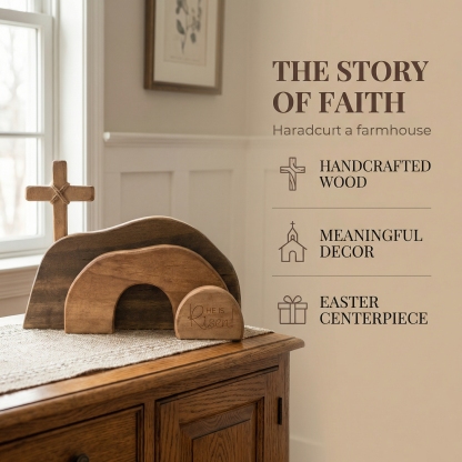 He Is Risen Wooden Cross & Empty Tomb Display