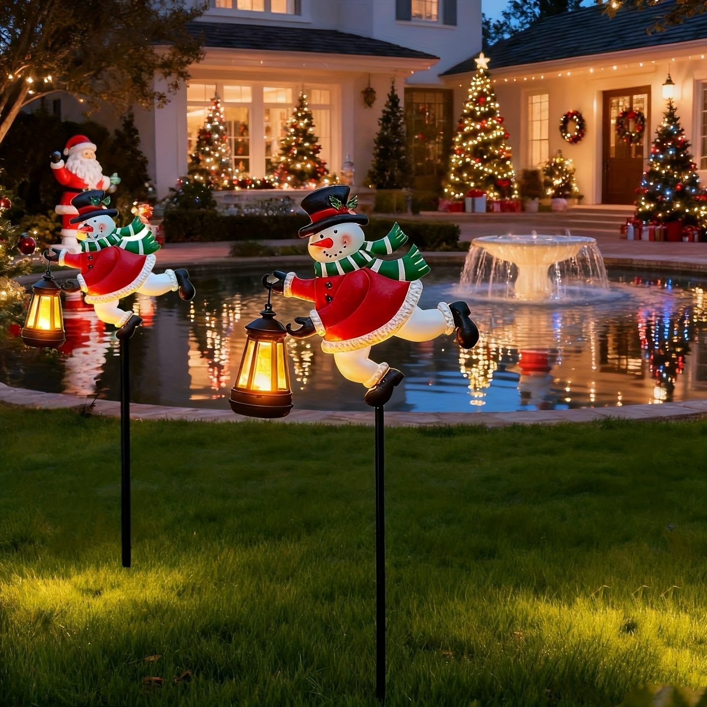Snowman Pathway Lantern Lights, Outdoor Garden Stakes Christmas Decor