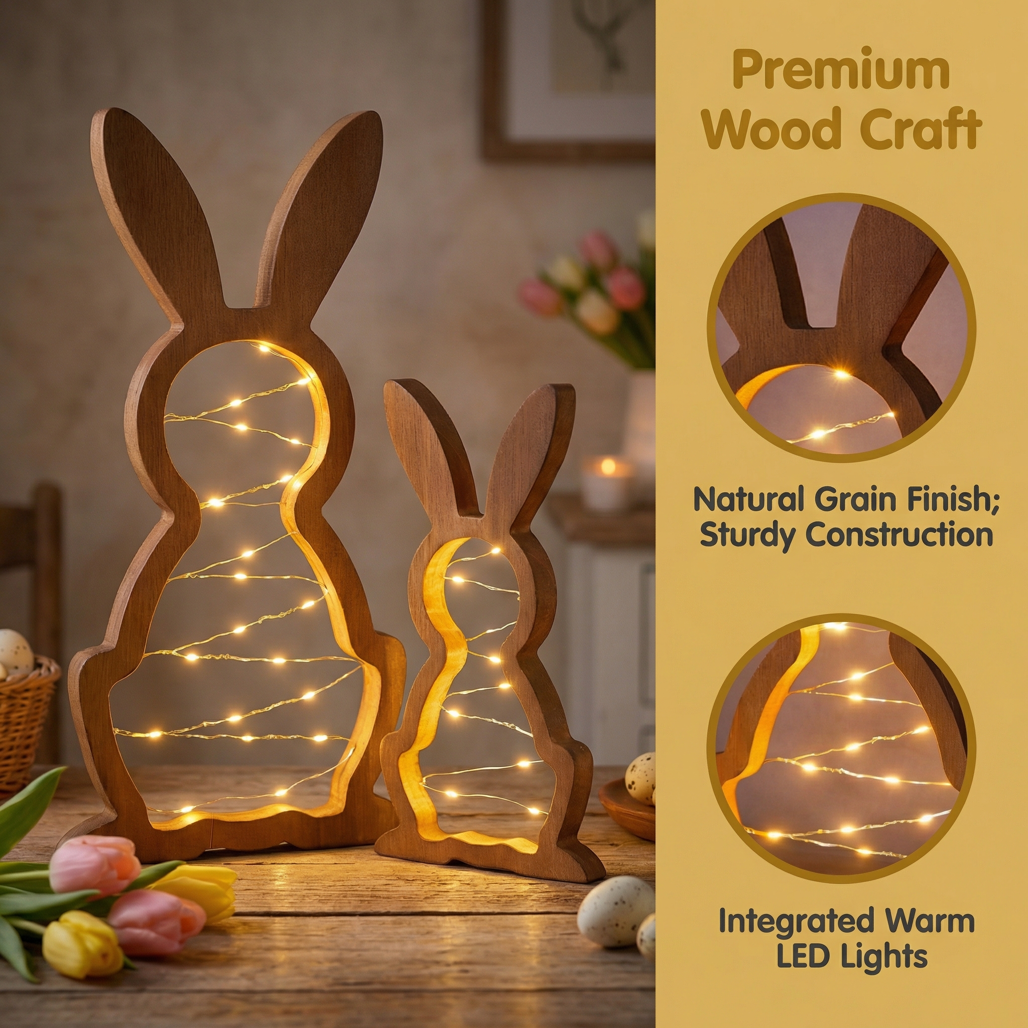 Rustic Wooden Bunny LED Tabletop Lights