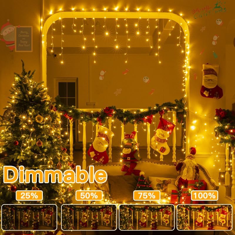 33 FT LED Expandable Christmas Icicle Lights with Remote
