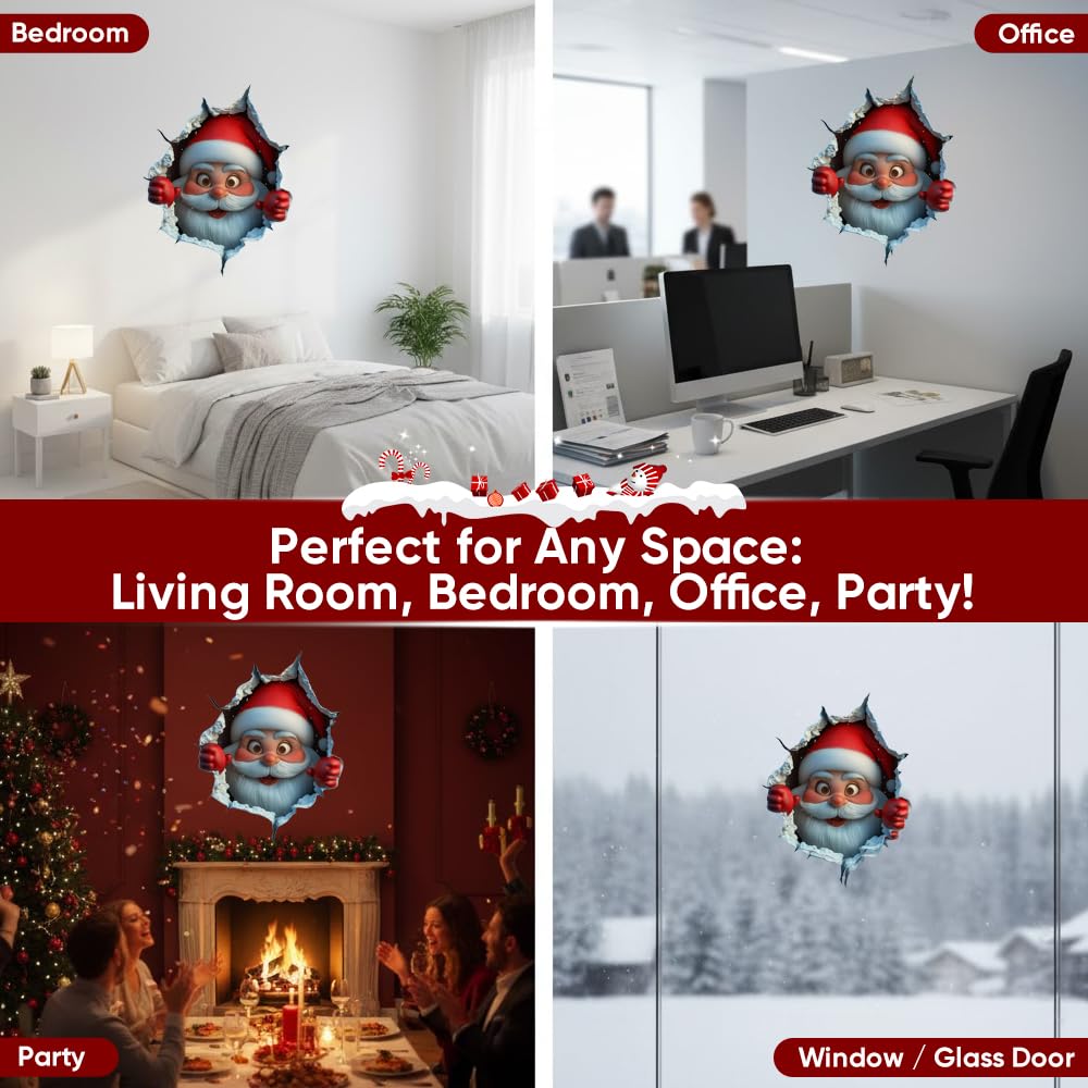3 Pack 3D Santa Claus Christmas Wall Stickers